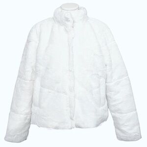 MONTREZ white plush faux fur chevron stitch jacket size M